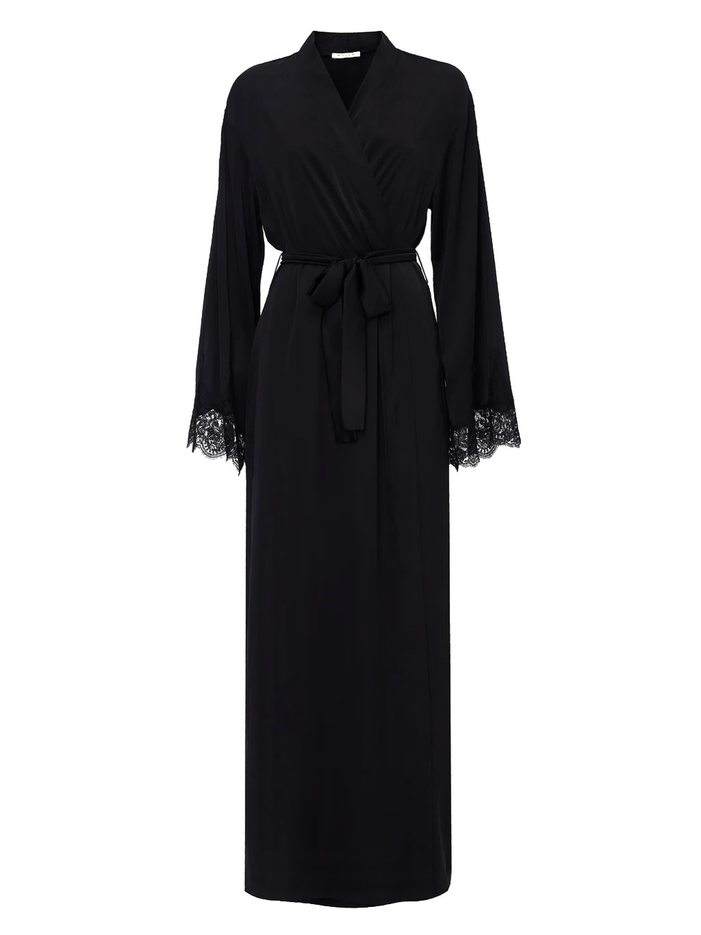Sofia Intimates by Sofia Vergara Long Black Satin Lace Robe S/M. NWT